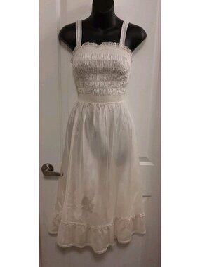 Vintage 1970s Aristocraft by Superior Acetate Smocking Bodice Full Slip Dress 36